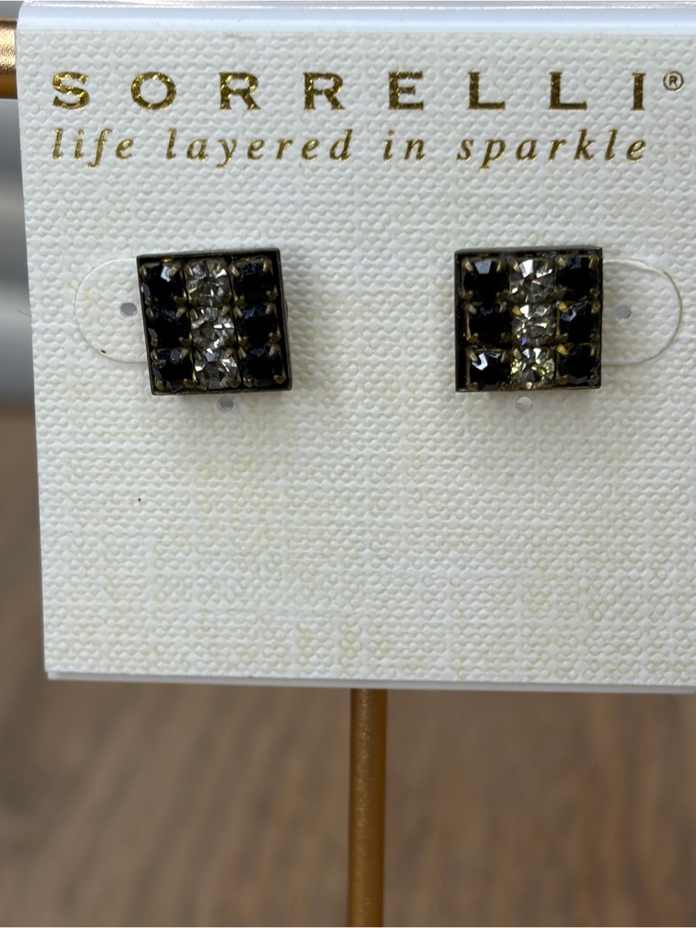Sorrelli Black and Clear Crystal Square Stud Earrings
